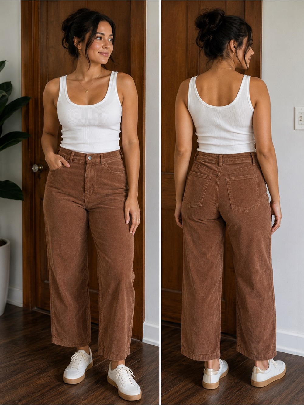Everlane High-Rise Wide Leg Corduroy Trousers in Brown